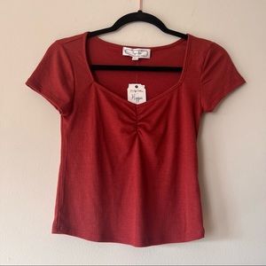 Hippie Rose V Neck Ribbed Stretch Top Size Small